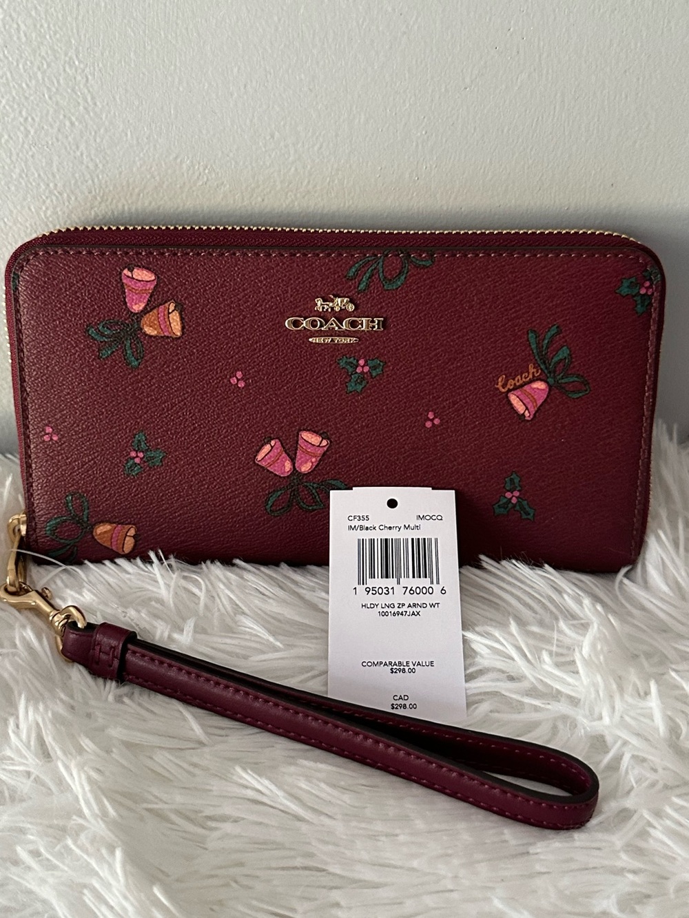 Coach long zip around Wallet with Holiday Bells print